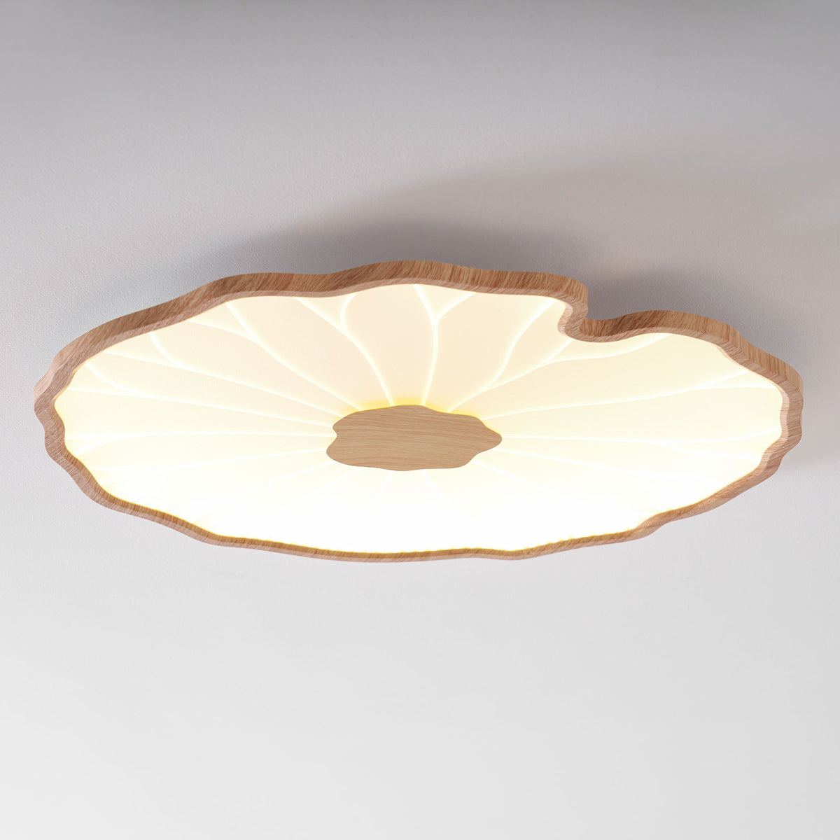 Wood-Look LED Ceiling Light Flush Mount with Botanical Curved Edge Design for Bedroom Living Room Kitchen