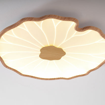 Sculptural Leaf Flush Mount Light with Integrated LED 53 in Acrylic Wood-Tone Ceiling Fixture for Living Room Bedroom Dining Room Modern Jap