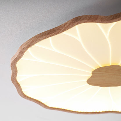 Sculptural Leaf Flush Mount Light with Integrated LED 53 in Acrylic Wood-Tone Ceiling Fixture for Living Room Bedroom Dining Room Modern Jap