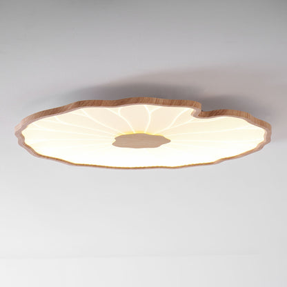 Sculptural Leaf Flush Mount Light with Integrated LED 53 in Acrylic Wood-Tone Ceiling Fixture for Living Room Bedroom Dining Room Modern Jap