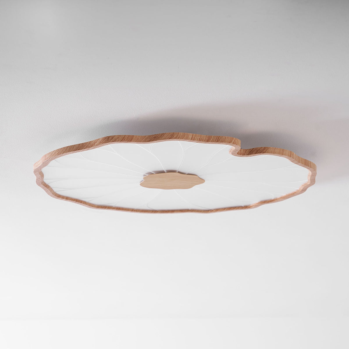 Wood-Look LED Ceiling Light Flush Mount with Botanical Curved Edge Design for Bedroom Living Room Kitchen