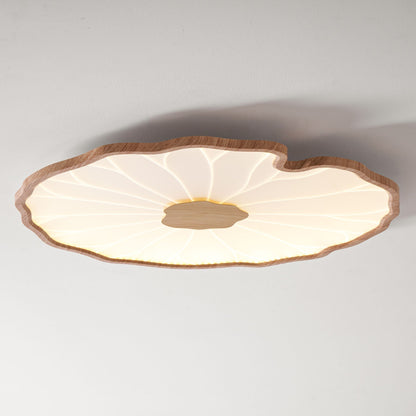 Wood-Look LED Ceiling Light Flush Mount with Botanical Curved Edge Design for Bedroom Living Room Kitchen