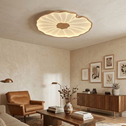 Sculptural Leaf Flush Mount Light with Integrated LED 53 in Acrylic Wood-Tone Ceiling Fixture for Living Room Bedroom Dining Room Modern Jap