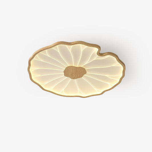 Plafonnier LED aspect bois à montage encastré avec bordure incurvée au motif botanique pour chambre, salon, cuisine