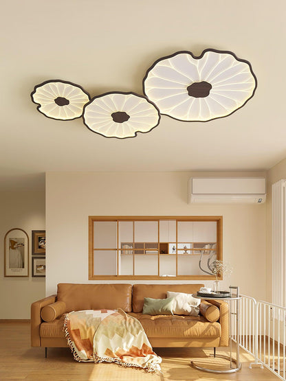 Wood-Look LED Ceiling Light Flush Mount with Botanical Curved Edge Design for Bedroom Living Room Kitchen