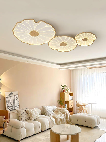 Sculptural Leaf Flush Mount Light with Integrated LED 53 in Acrylic Wood-Tone Ceiling Fixture for Living Room Bedroom Dining Room Modern Jap