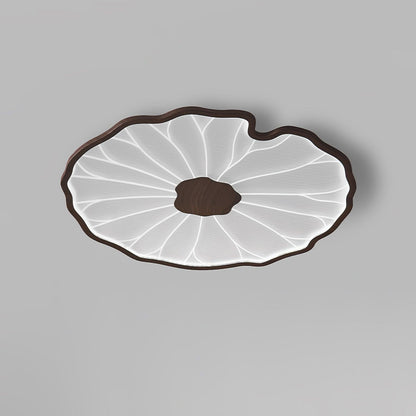 Wood-Look LED Ceiling Light Flush Mount with Botanical Curved Edge Design for Bedroom Living Room Kitchen
