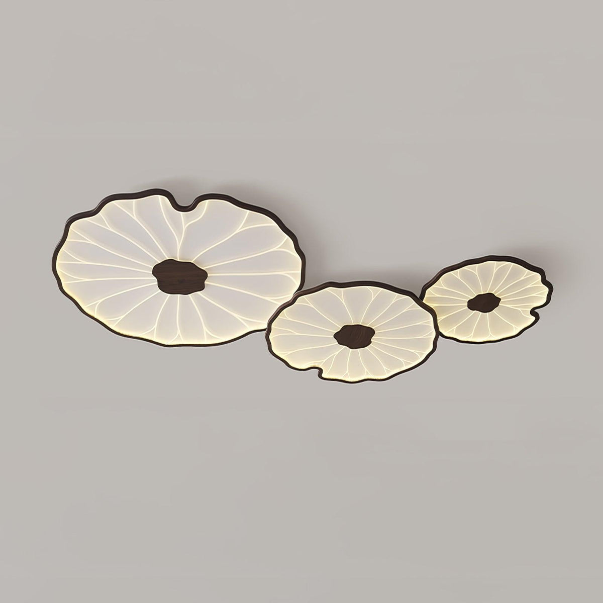 Wood-Look LED Ceiling Light Flush Mount with Botanical Curved Edge Design for Bedroom Living Room Kitchen