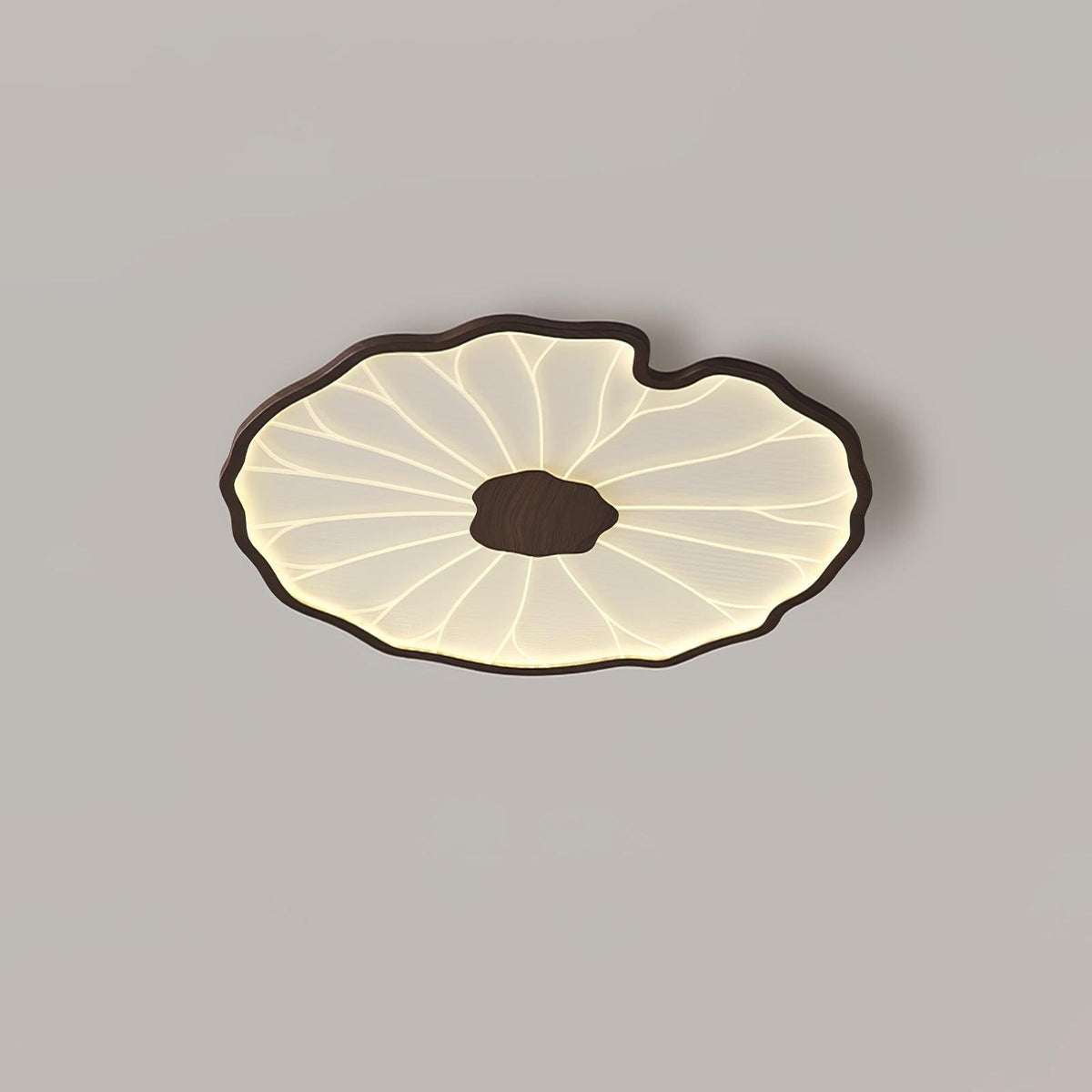 Wood-Look LED Ceiling Light Flush Mount with Botanical Curved Edge Design for Bedroom Living Room Kitchen
