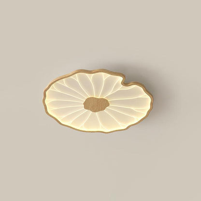 Wood-Look LED Ceiling Light Flush Mount with Botanical Curved Edge Design for Bedroom Living Room Kitchen