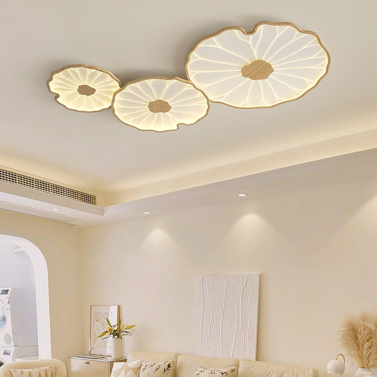 Flush Mount LED Fixture Wood Grain Acrylic Panel Adjustable Color Temperature for Low Profile Spaces Living Room Bedroom Office