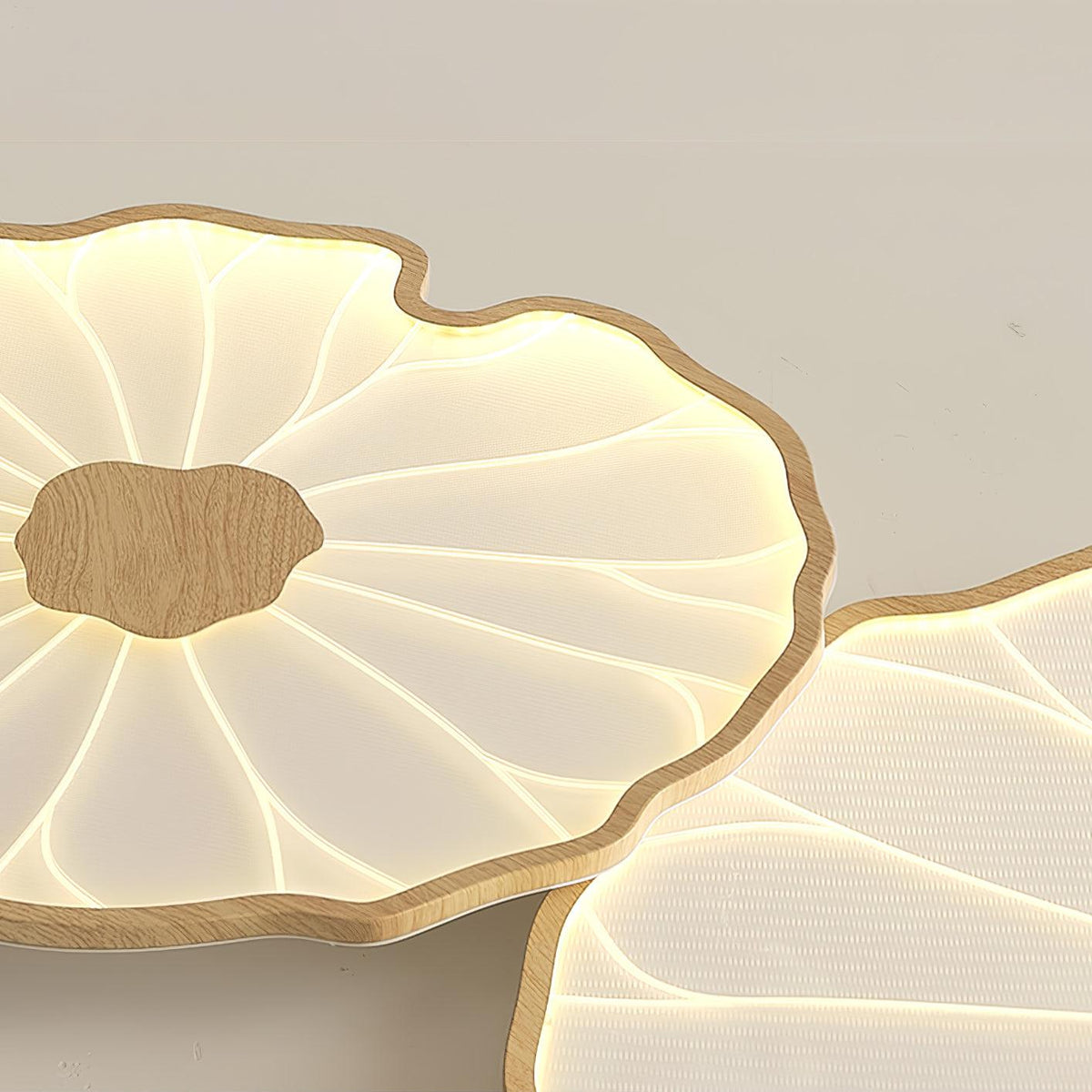 Flush Mount LED Fixture Wood Grain Acrylic Panel Adjustable Color Temperature for Low Profile Spaces Living Room Bedroom Office