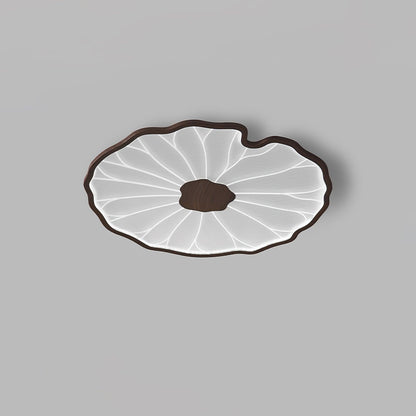 Wood-Look LED Ceiling Light Flush Mount with Botanical Curved Edge Design for Bedroom Living Room Kitchen