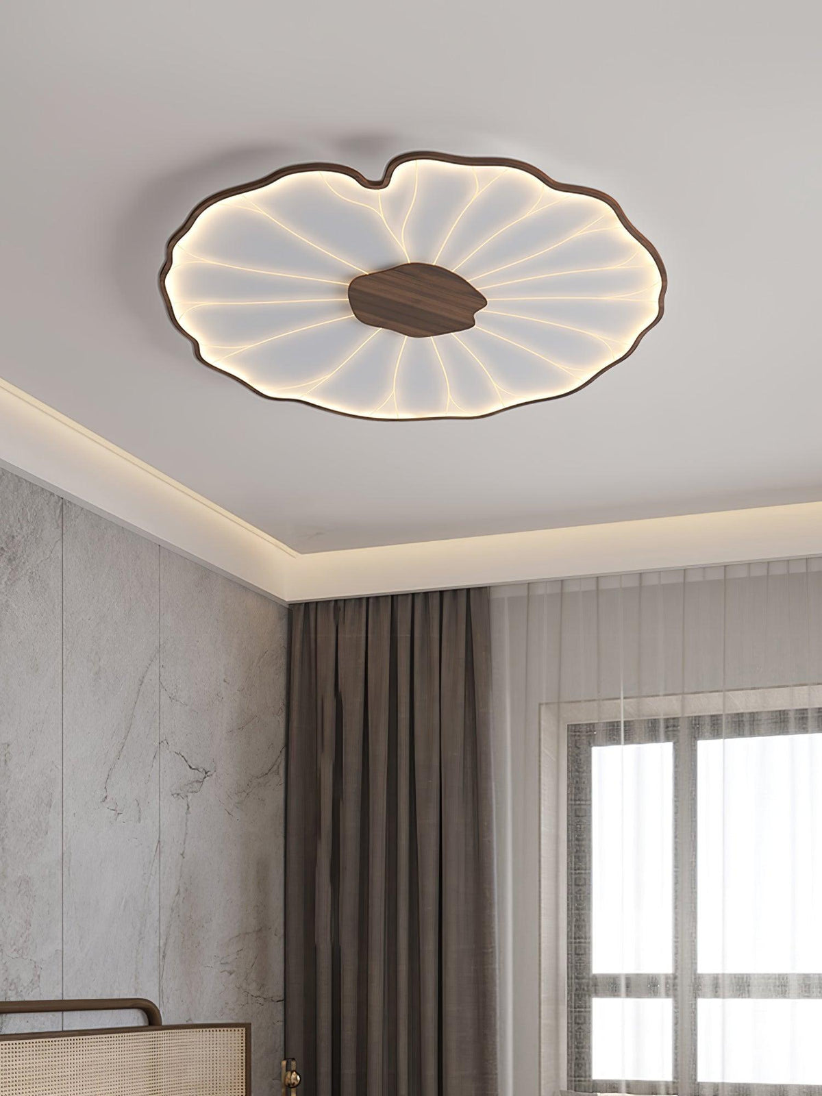 Organic Leaf-Inspired LED Ceiling Light with Wood-Grain Finish for Living Room & Bedroom