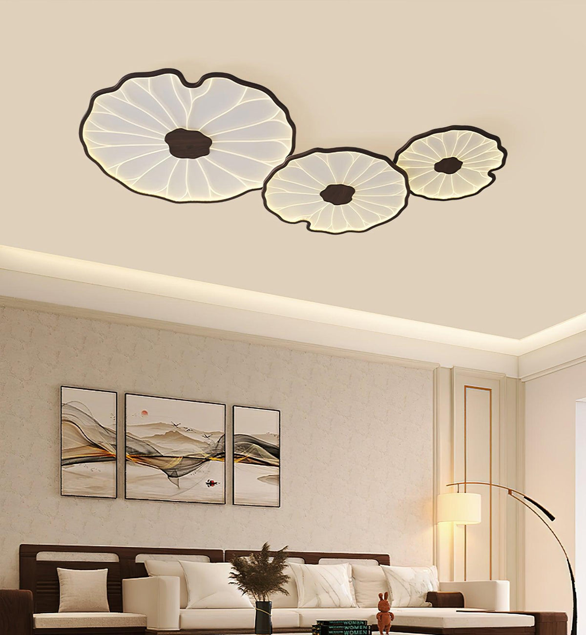 Organic Leaf-Inspired LED Ceiling Light with Wood-Grain Finish for Living Room & Bedroom
