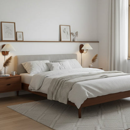 Plug-In Sconce Light with Pleated Shade and Walnut Accents 12 Inch Square for Bedside Reading Nooks Hallways