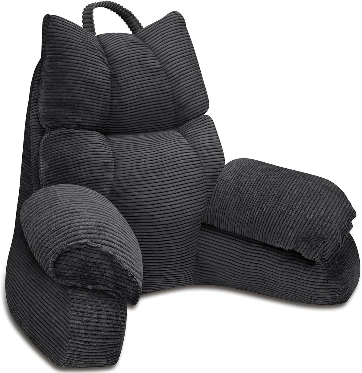 Backrest Pillow with Armrests and Shredded Memory Foam for Reading, Gaming, and TV – Structured Lounge Support for Bed