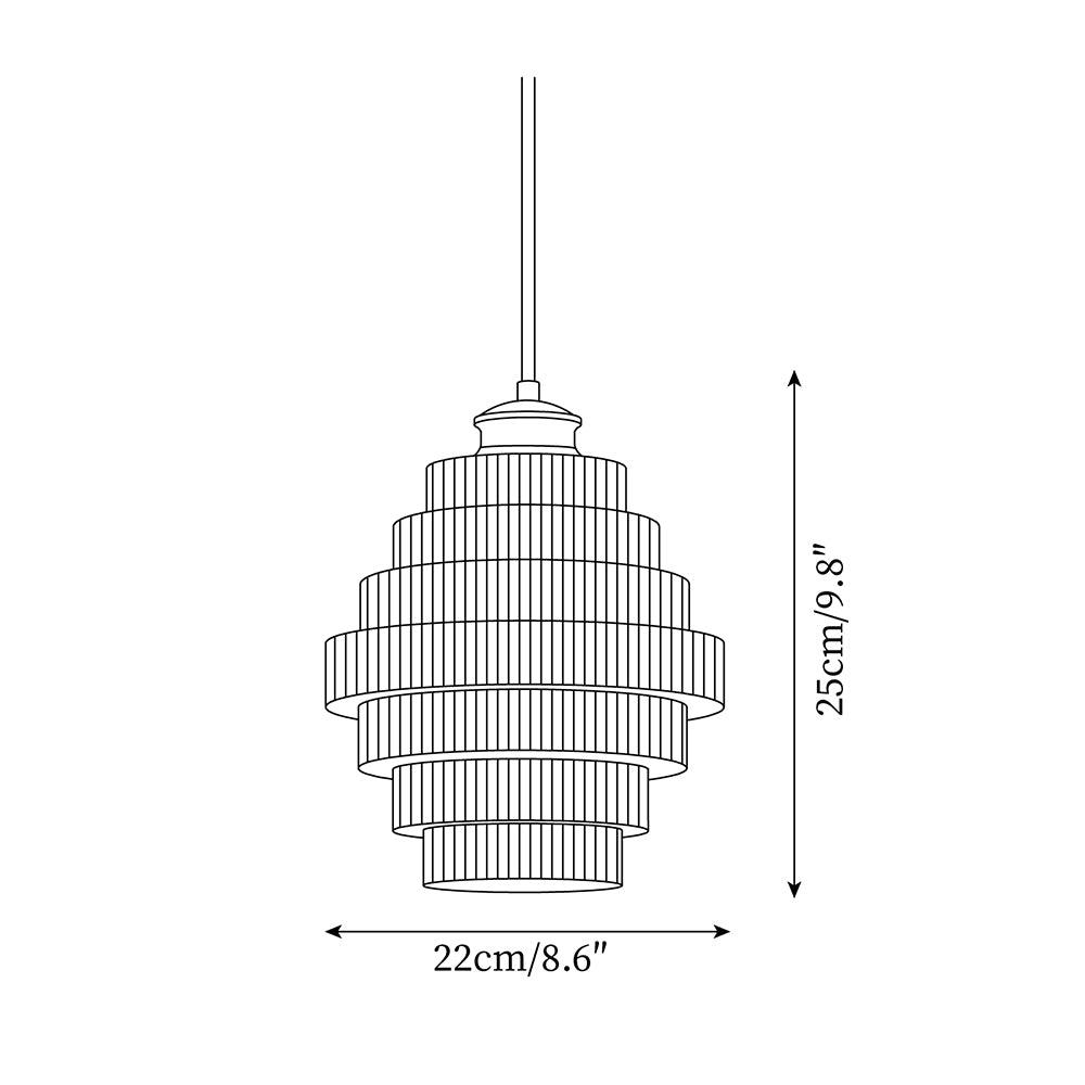 Tiered Glass Ceiling Pendant 9.8 Inch Fixture Warm Glow Hanging Lamp Ridged Shade Brass Detail Adjustable Height Amber Smoke Gray E26 Bulb D