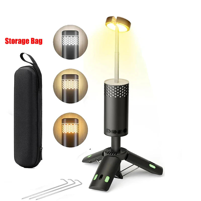LumaPeak | Lampe de camping avec batterie 10 000 mAh et design télescopique | Éclairage à intensité variable pour les aventures en plein air