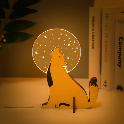 Lampe de table LumoKids - Veilleuse LED en bois, adorable motif animal pour la table de chevet