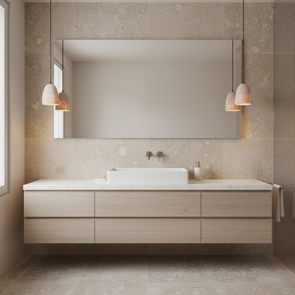 Stone Hanging Lamp with Natural Beige Shade – Compact Overhead Fixture for Countertops and Tables – Adjustable 59-Inch Cord – E26 Medium Bas