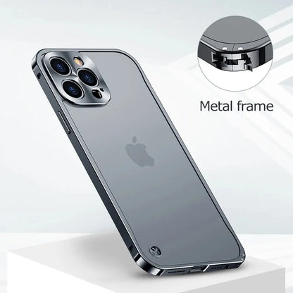 iPhone Case Machined Aluminum Frame Matte Back Cover Shock Protection Raised Edges with MagSafe Compatible Ring Precision Cutouts for 13