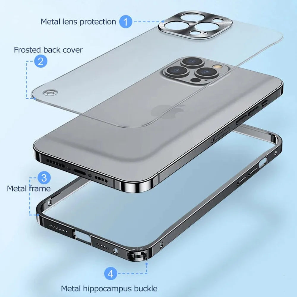 iPhone Case Machined Aluminum Frame Matte Back Cover Shock Protection Raised Edges with MagSafe Compatible Ring Precision Cutouts for 13