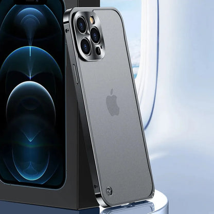 iPhone Case Machined Aluminum Frame Matte Back Cover Shock Protection Raised Edges with MagSafe Compatible Ring Precision Cutouts for 13