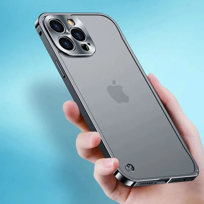 iPhone Case Machined Aluminum Frame Matte Back Cover Shock Protection Raised Edges with MagSafe Compatible Ring Precision Cutouts for 13