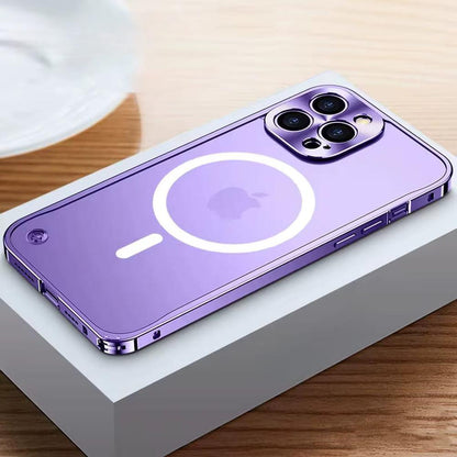 iPhone Case Machined Aluminum Frame Matte Back Cover Shock Protection Raised Edges with MagSafe Compatible Ring Precision Cutouts for 13