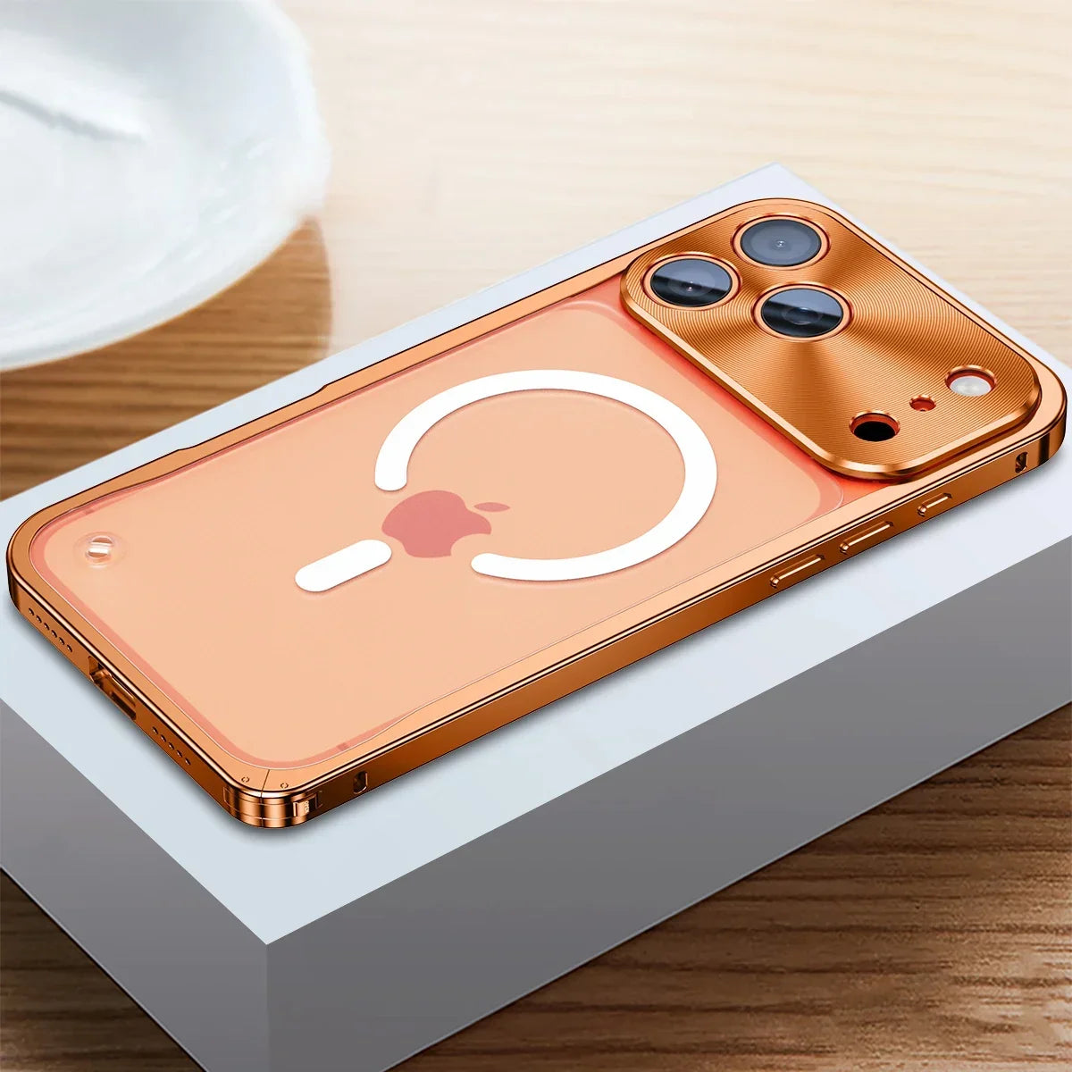 iPhone Case Machined Aluminum Frame Matte Back Cover Shock Protection Raised Edges with MagSafe Compatible Ring Precision Cutouts for 13