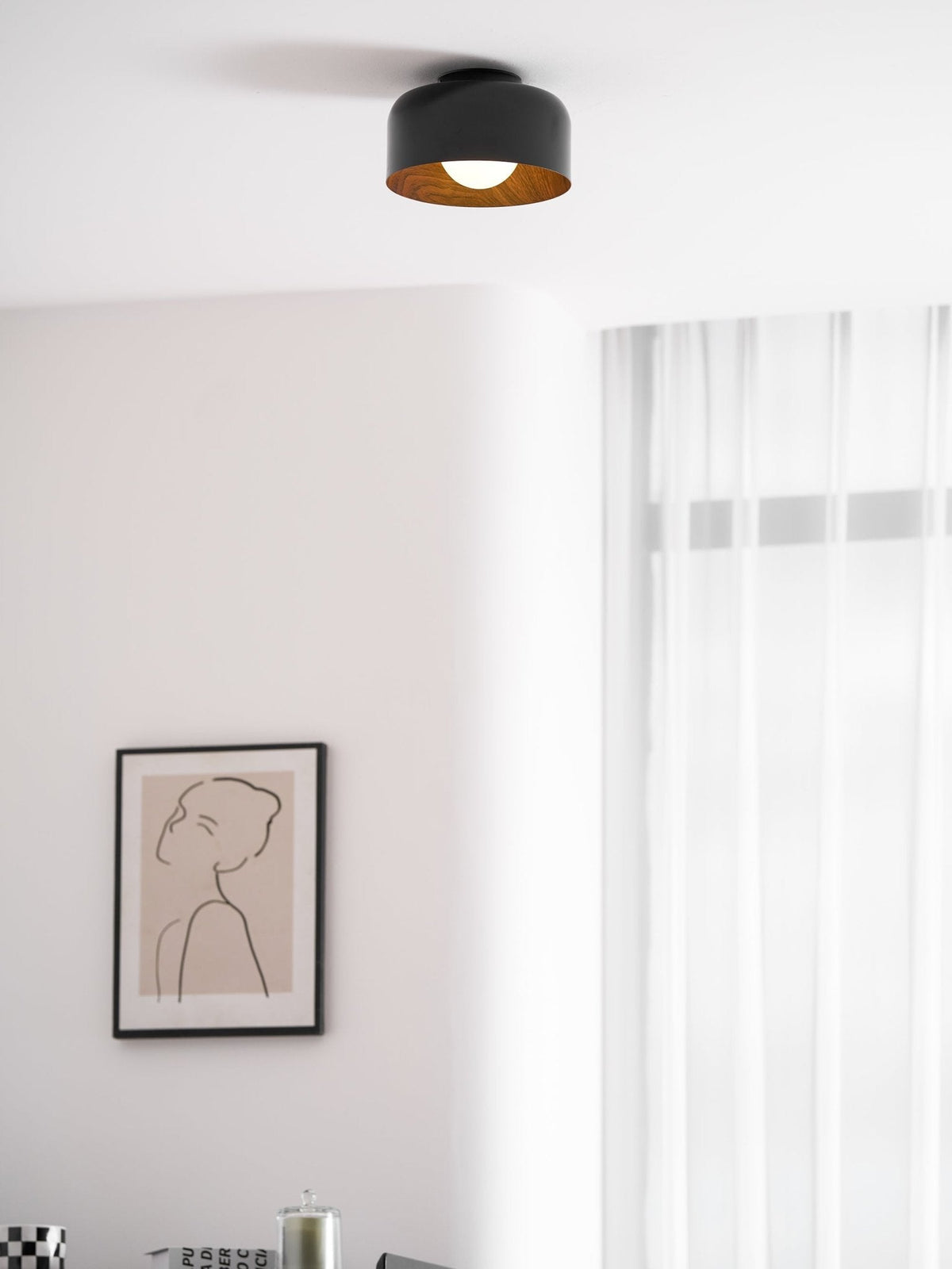 Flush Mount Ceiling Light Fixture for Bedroom Hallway Small Rooms 9 in Round LED Glass Shade with Wood Grain Interior Modern Accent for Livi