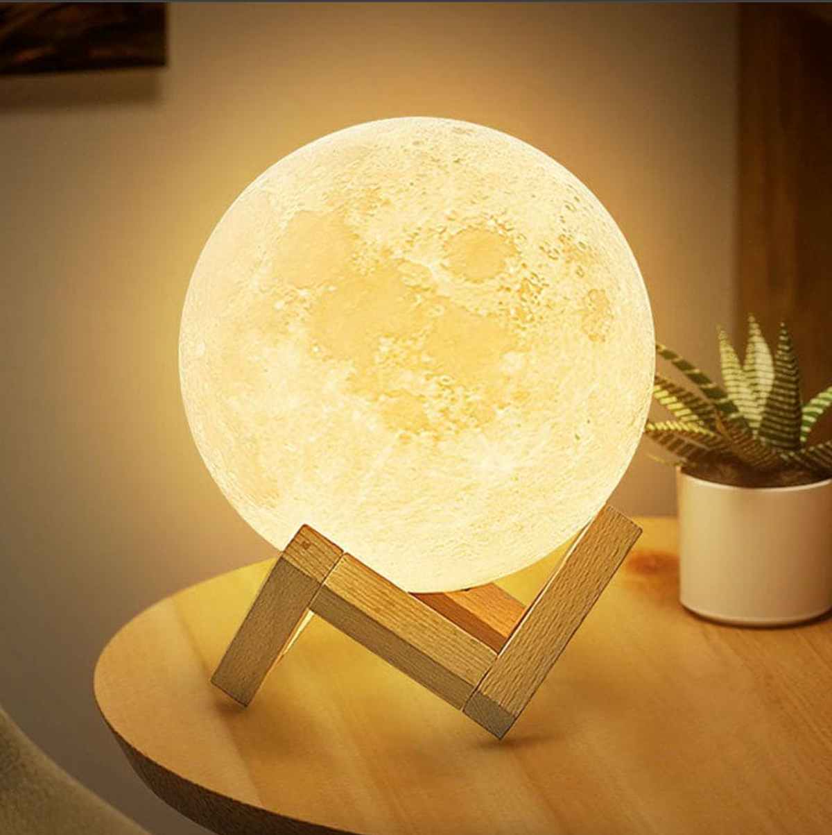 Lunara 3D Moon Lamp - Wireless LED with Dimmable Colors and Wooden Stand