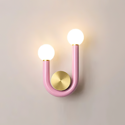 Contemporary Double-Bulb Sconce with Curved Metal Frame – Vibrant Accent Light for Hallways, Bedrooms & Stairs