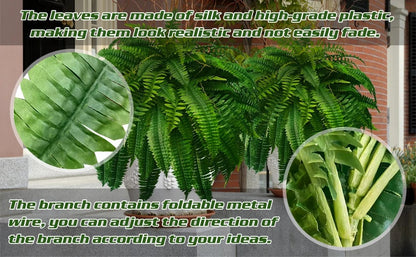 Artificial Boston Ferns Realistic UV-Resistant Set Of 18