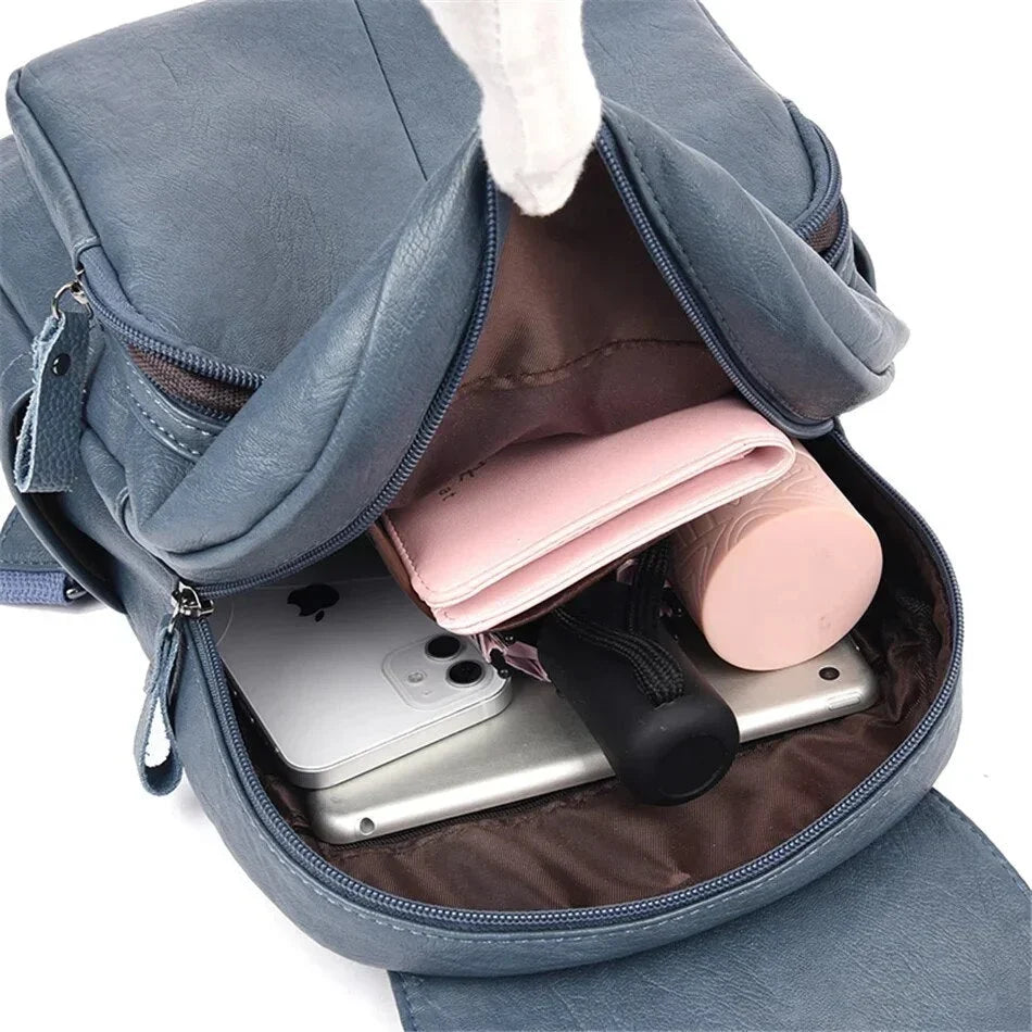 Sac à dos en cuir de vachette, compartiments multiples et fermeture sécurisée