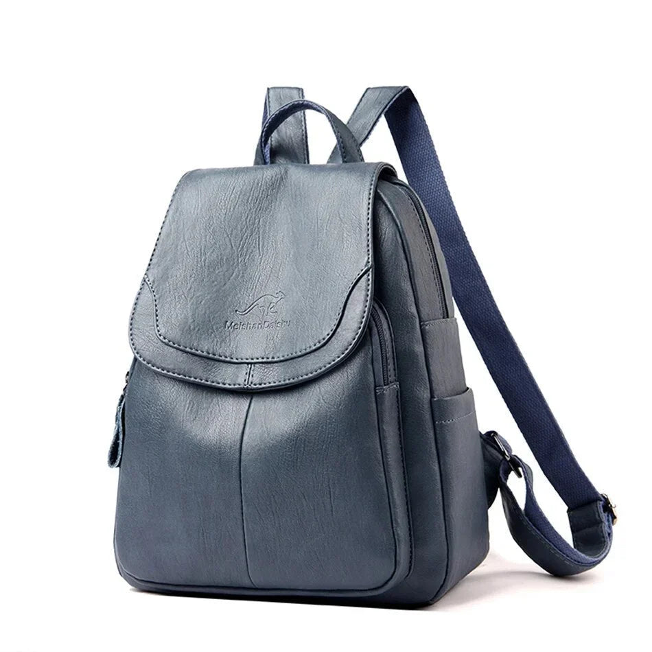 Sac à dos en cuir de vachette, compartiments multiples et fermeture sécurisée