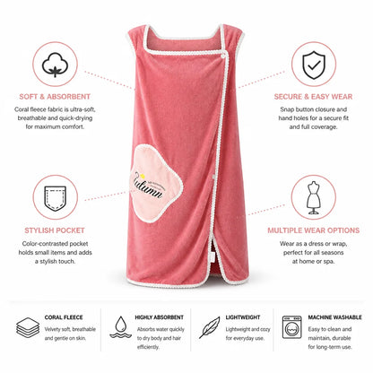 Peignoir en polaire corail avec fermeture à boutons-pression et poche