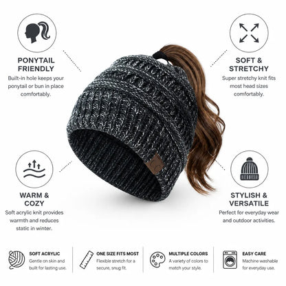 Bonnet avec ouverture pour queue de cheval, doux et extensible, en acrylique