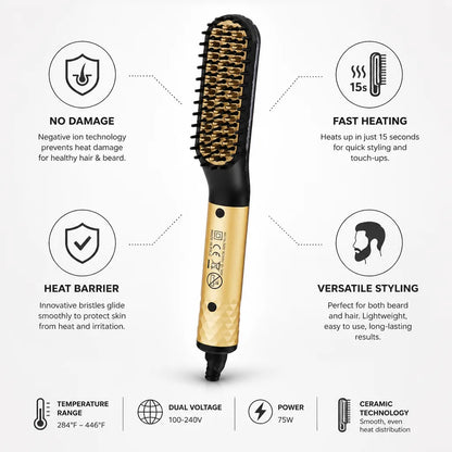 Beard & Hair Straightening Comb Ceramic Ionic Fast-Heating