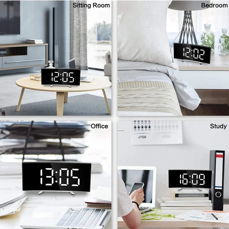 Bedside Alarm Clock Curved LED Auto-Dimming