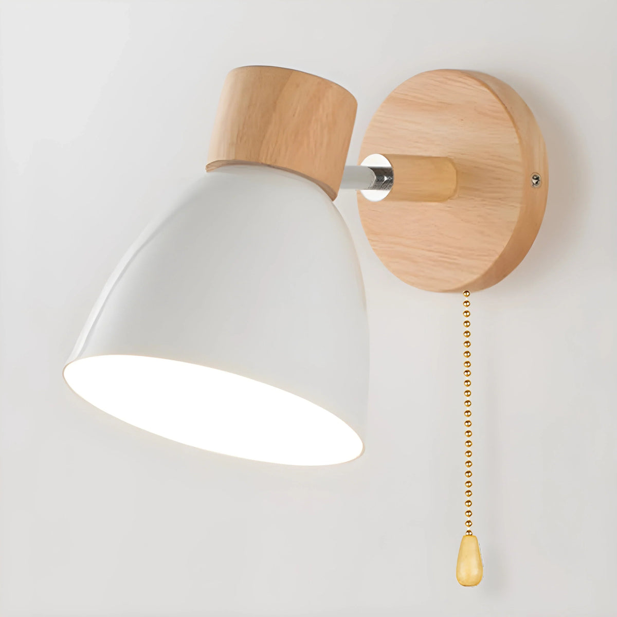 Bedside Wall Lamp Wooden Adjustable Head & Built-In Switch