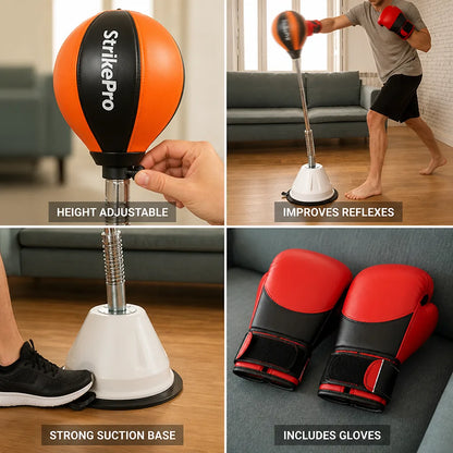 Boxing Reflex Trainer Height-Adjustable Suction Base Includes Gloves