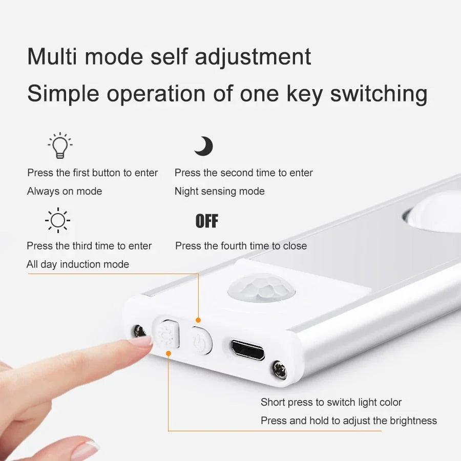 Éclairage de placard à détecteur de mouvement, rechargeable par USB, en aluminium