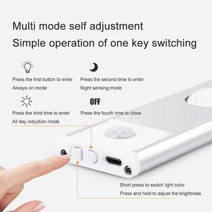 Éclairage de placard à détecteur de mouvement, rechargeable par USB, en aluminium