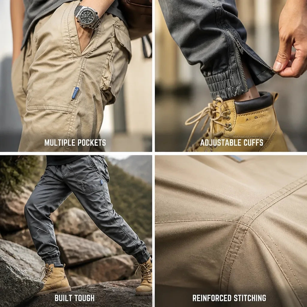 Pantalon cargo multipoches avec poignets zippés
