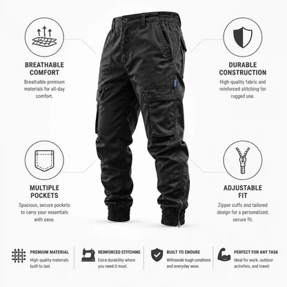 Pantalon cargo multipoches avec poignets zippés