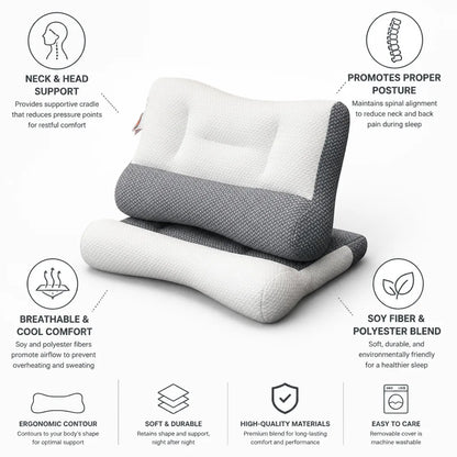 Cervical Support Pillow Ergonomic Contour Breathable Soy Fiber & Polyester