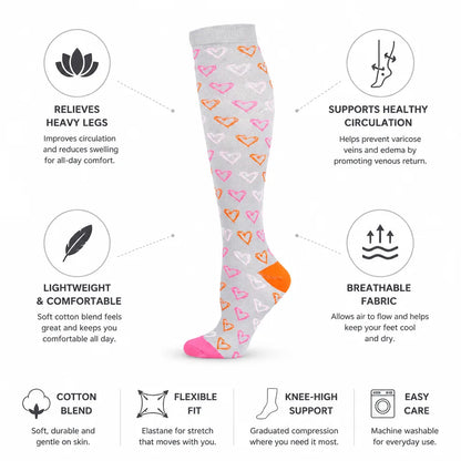Compression Socks Knee-High Graduated Support Breathable Cotton Blend