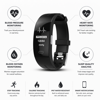 Continuous Blood-Pressure & Heart-Rate Smartwatch